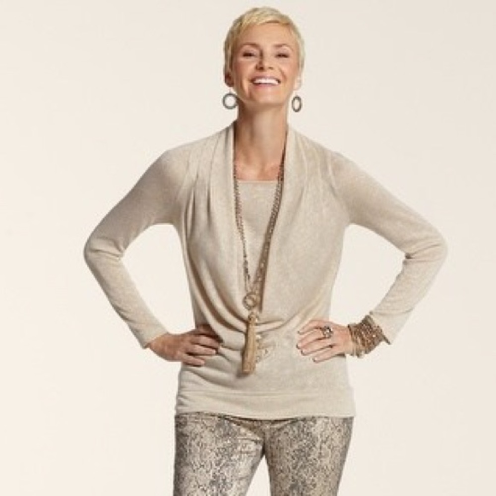 Chico’s Gold Lurex Cowel Neck L/S Sweater